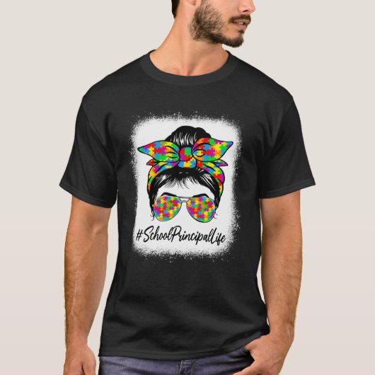 自閉症啓発をサポートする校長先生のオバン Tシャツ (正面)