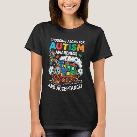 自閉症啓発アクセプタンス カチカチと進む Tシャツ (正面)