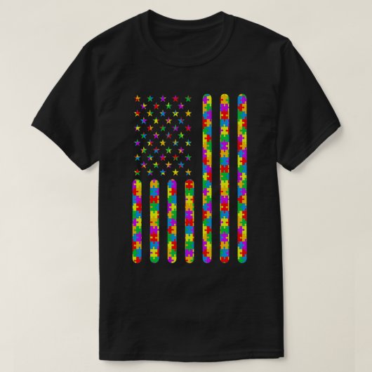 自閉症啓発アメリカ国旗の特別教育A Tシャツ (デザイン正面)