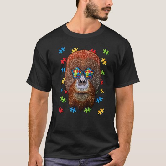 自閉症啓発オランウータンパズルサングラス自閉症 Tシャツ (正面)