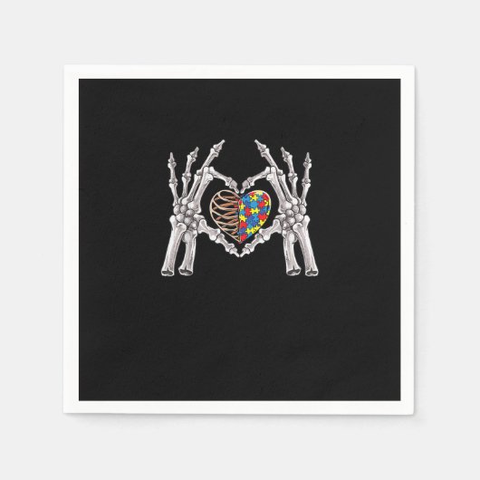 自閉症啓発ゴシックスカル手自閉症パズルP スタンダードカクテルナプキン (正面)