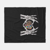 自閉症啓発ゴシックスカル手自閉症パズルP フリースブランケット (正面(横))