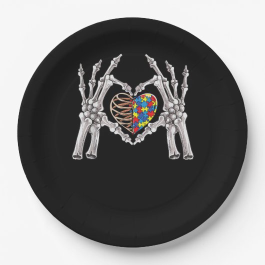 自閉症啓発ゴシックスカル手自閉症パズルP ペーパープレート (正面)