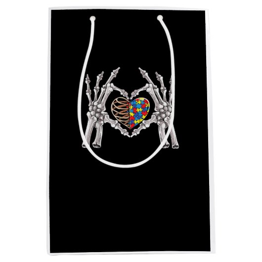 自閉症啓発ゴシックスカル手自閉症パズルP ミディアムペーパーバッグ (正面)