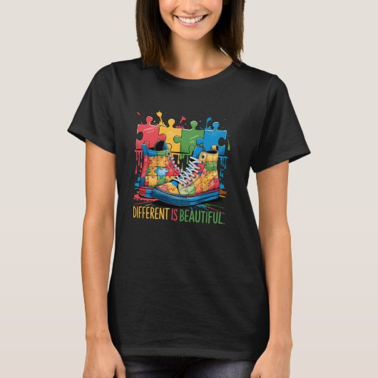 自閉症啓発シューズ 個性は美しい 子供 Tシャツ (正面)