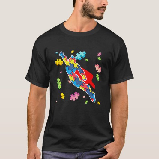自閉症啓発スーパーヒーローパズルピース Tシャツ (正面)
