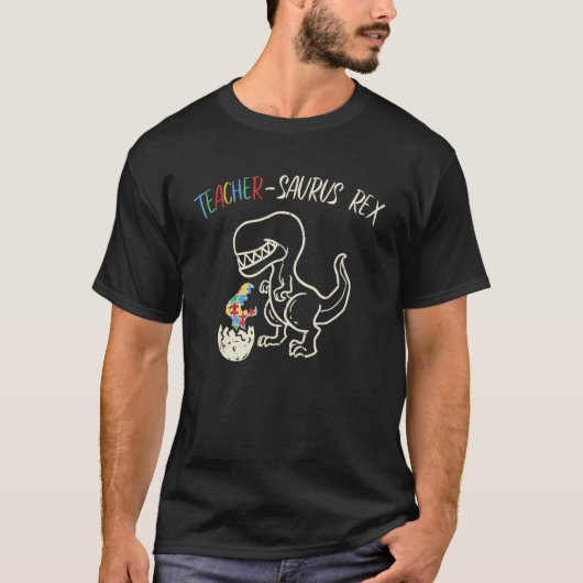 自閉症啓発ティーチャーサウルスT-Rex Tシャツ 恐竜 (正面)