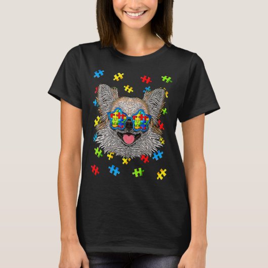 自閉症啓発デイ チワワ パズル サングラス D Tシャツ (正面)