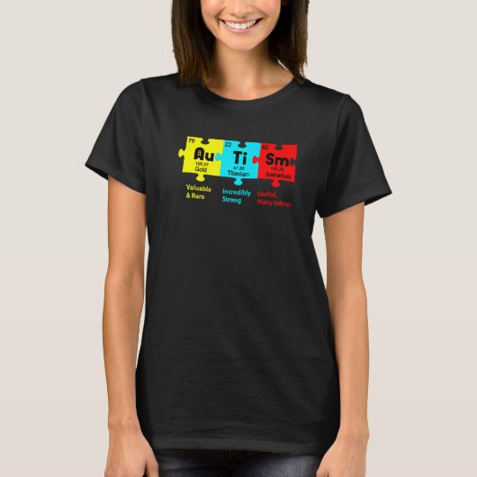 自閉症啓発デーパズル化学元素化学 Tシャツ (正面)