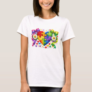 自閉症啓発ハートパズル コケットリボン Tシャツ