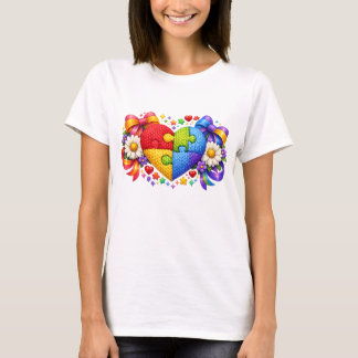 自閉症啓発ハートパズル コケットリボン Tシャツ