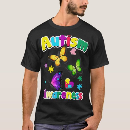 自閉症啓発バタフライ・ジグソーパズル Tシャツ (正面)