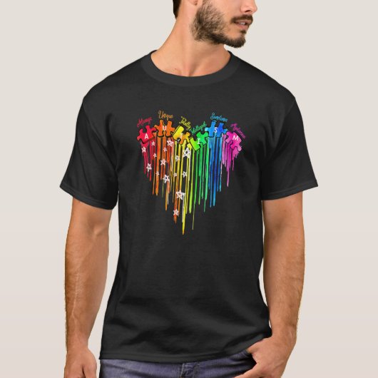 自閉症啓発パズルハート愛ユニークな知性 Tシャツ (正面)