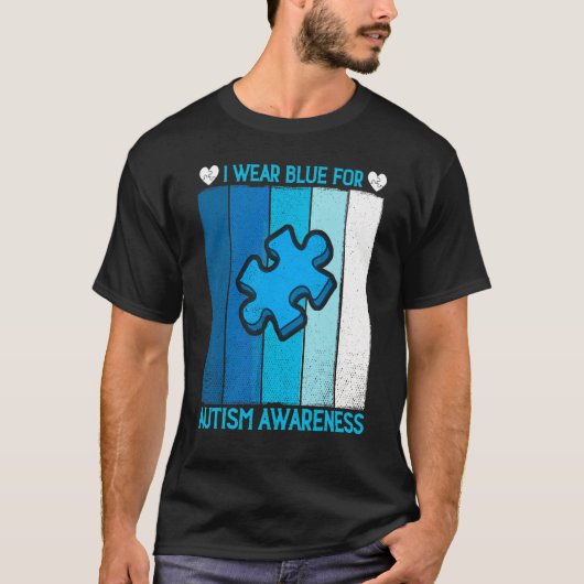 自閉症啓発パズルヴィンテージ ブルー Tシャツ レディース (正面)