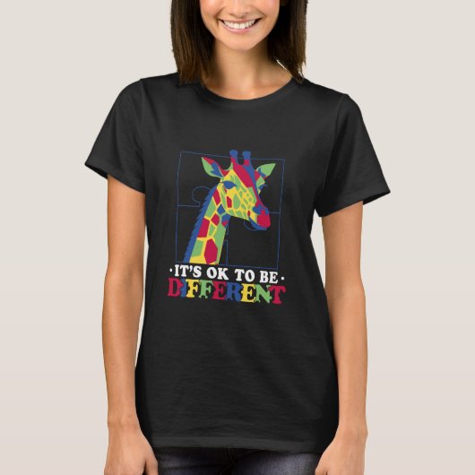 自閉症啓発パズル教師女性キリン自閉症 Tシャツ (正面)