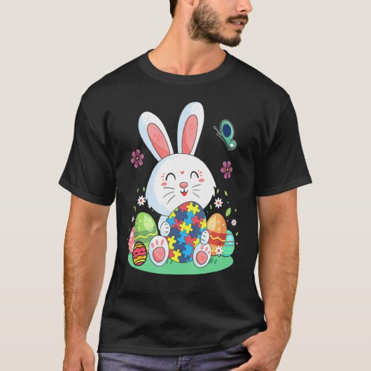 自閉症啓発パズル イースターウサギの卵 イースター B Tシャツ (正面)