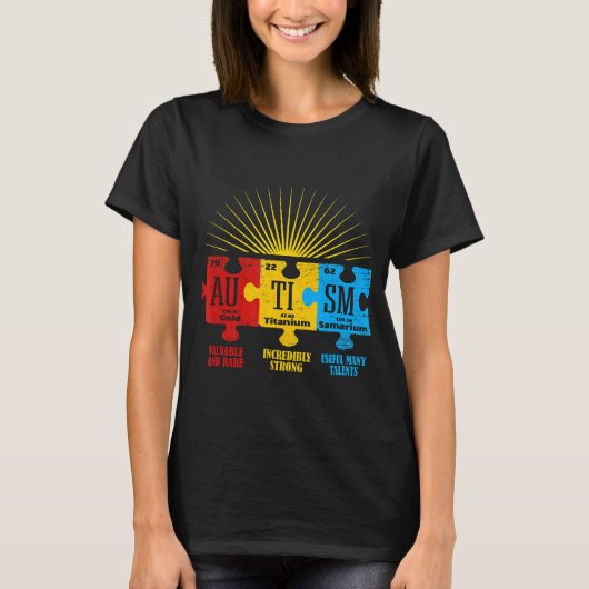 自閉症啓発パズル 化学元素 Tシャツ (正面)