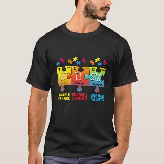 自閉症啓発パズル 化学元素 Tシャツ (正面)