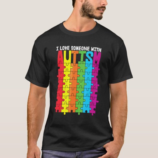 自閉症啓発パズル 自閉症の人を愛してる Tシャツ (正面)