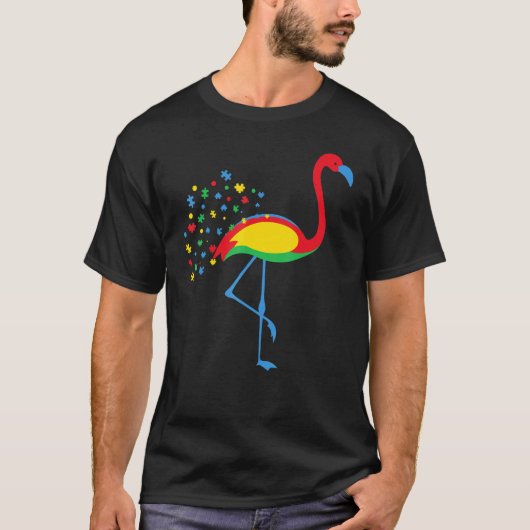 自閉症啓発フラミンゴカラーパズル親切オ Tシャツ (正面)
