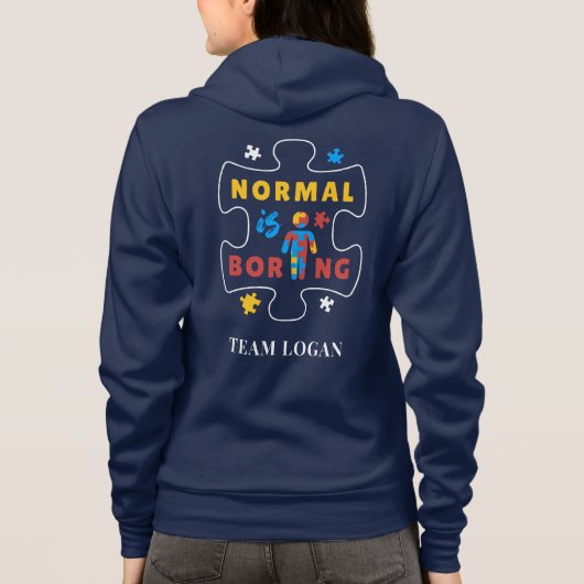 自閉症啓発マッチングファミリー Normal is Boring パーカ (裏面)