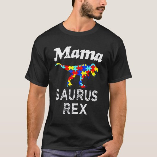自閉症啓発ママサウルスレックス Tシャツ (正面)