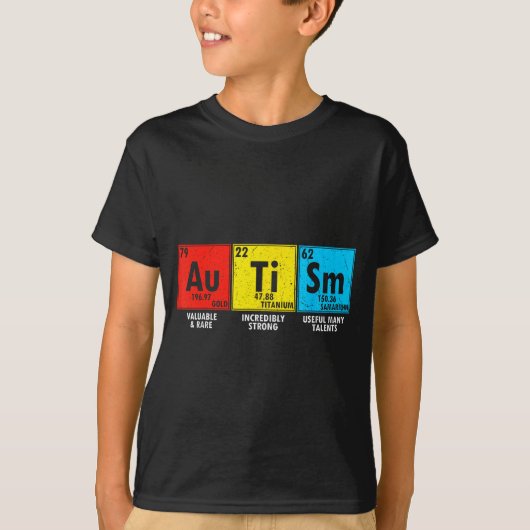 自閉症啓発元素周期表 メンズ レディース Tシャツ (正面)