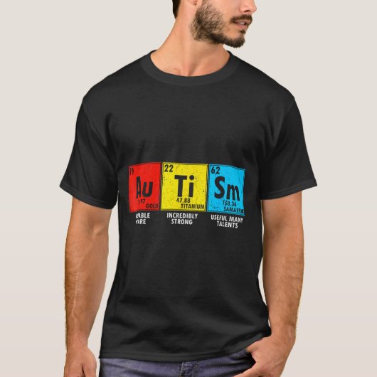 自閉症啓発元素周期表 メンズ レディース Tシャツ (正面)