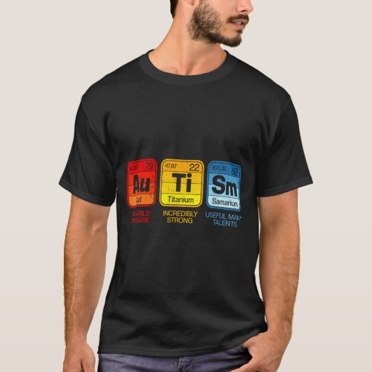 自閉症啓発元素周期表 女性 男性 Tシャツ (正面)