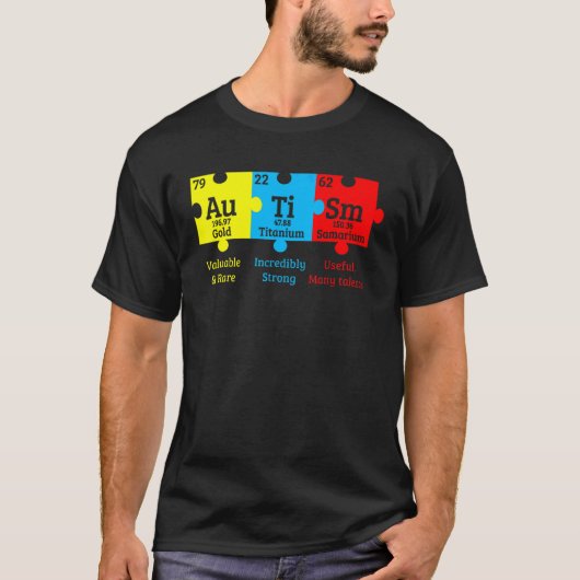 自閉症啓発化学パズル元素有価物 Tシャツ (正面)