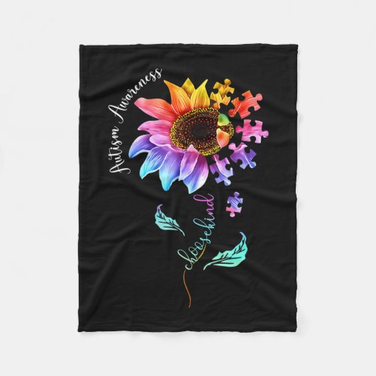 自閉症啓発女性ママ先生チョ フリースブランケット (正面)