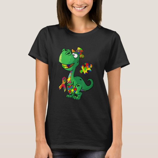 自閉症啓発恐竜パズルピースパーカー 男の子 Tシャツ (正面)