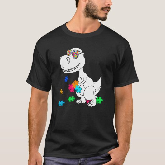 自閉症啓発恐竜パズルピース少年子供 Tシャツ (正面)