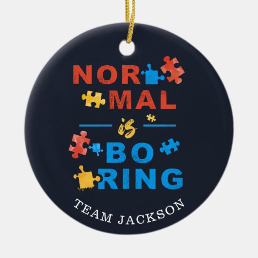 自閉症啓発支援ノーマルは退屈なパズル セラミックオーナメント (正面)