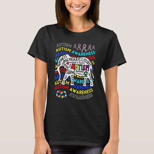自閉症啓発教師 自閉症のママとパパの象 Tシャツ (正面)