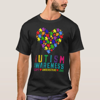 自閉症啓発日月自閉症ママハートパズル Tシャツ