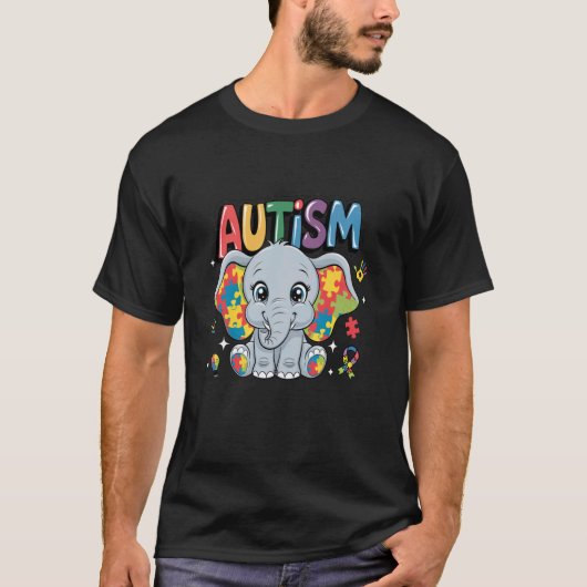 自閉症啓発月間の違いゾウ Tシャツ (正面)