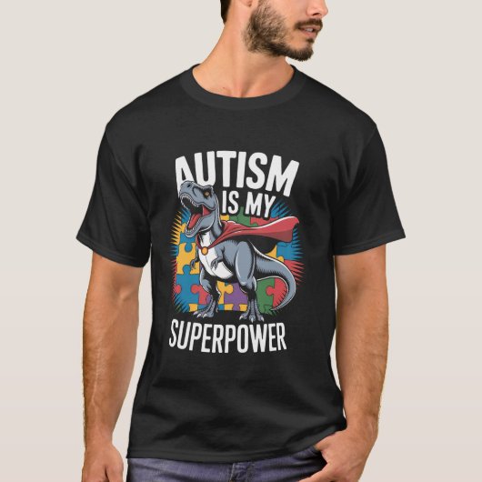 自閉症啓発月間恐竜受容 Tシャツ (正面)