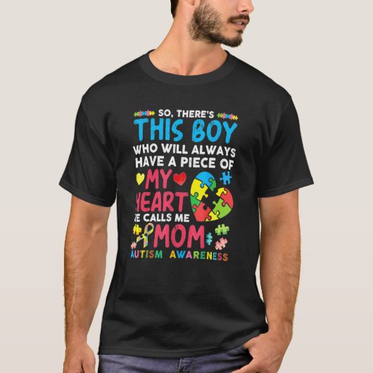 自閉症啓発母彼が呼ぶこの男の子 Tシャツ (正面)