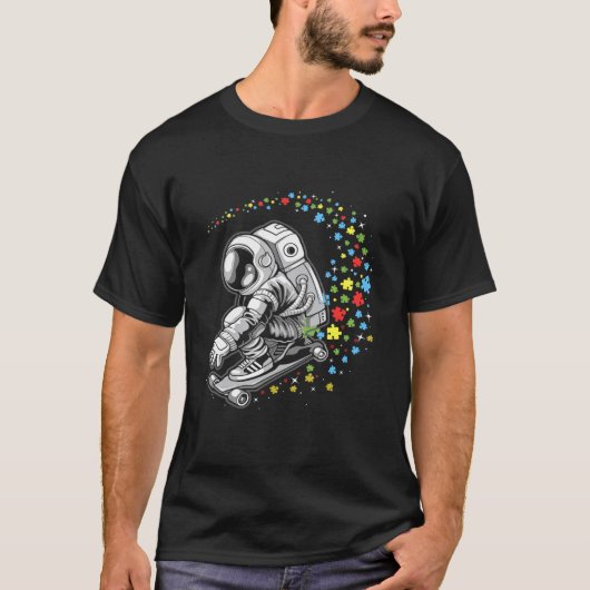 自閉症啓発活動 宇宙飛行士 スケートボード スペースマン スカ Tシャツ (正面)
