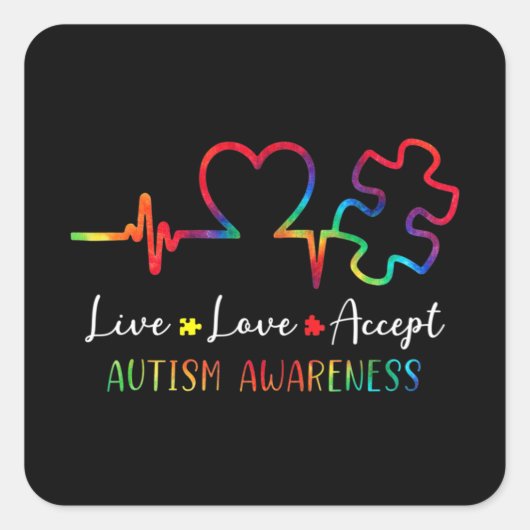 自閉症啓発男性女性子供が生きる愛Accept T スクエアシール (正面)