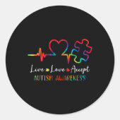 自閉症啓発男性女性子供が生きる愛Accept T ラウンドシール (正面)