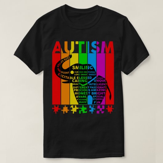 自閉症啓発語象タイポグラフィ自閉症 Tシャツ (デザイン正面)