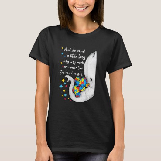 自閉症啓発 かわいい象のママと子供 Tシャツ (正面)