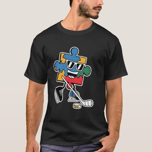 自閉症啓発 アイスホッケー パズル スポーツ 少年 Tシャツ (正面)