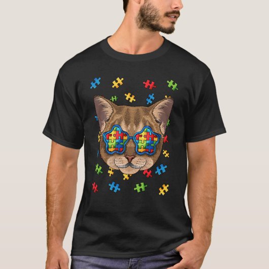 自閉症啓発 アビシニアン パズル サングラス 自閉症 Tシャツ (正面)