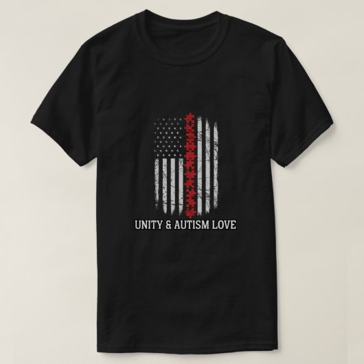 自閉症啓発 アメリカ国旗 ユニティTシャツ Tシャツ (デザイン正面)