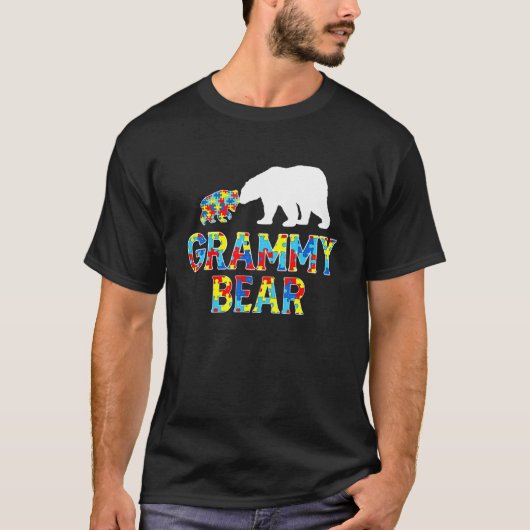 自閉症啓発 グラミー ベア パズル サポート 自閉症 Tシャツ (正面)