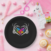 自閉症啓発 スカルハンド ハート パズル ピー ペーパープレート (パーティー)