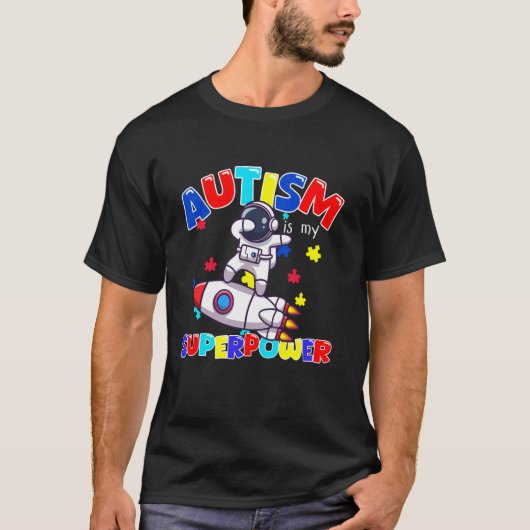 自閉症啓発 スーパーパワー 宇宙飛行士 ラバー キッズ E Tシャツ (正面)